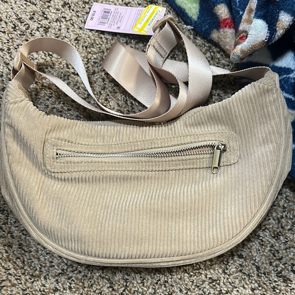 Beige Corduroy Shoulder Bag